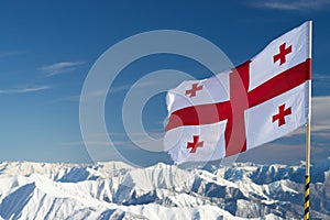 Georgian flag in the mountains