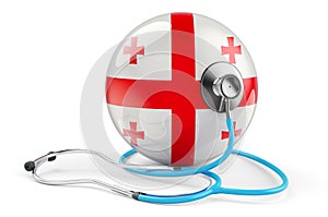 Georgian flag with stethoscope. Health care in Georgia concept, 3D rendering