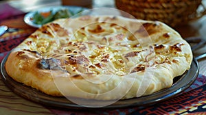 Georgian khachapuri on the table. Selective focus.