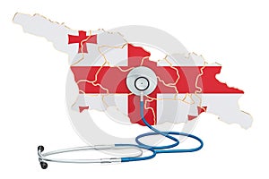 Georgian map with stethoscope, national health care concept, 3D