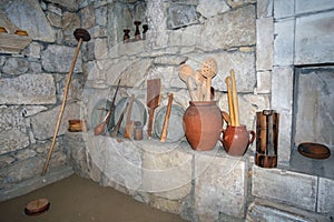 Georgian marani cellar for storing wine in special pitchers