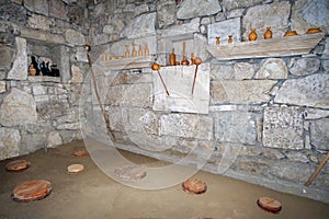 Georgian marani cellar for storing wine in special pitchers