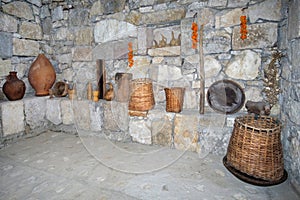 Georgian marani cellar for storing wine in special pitchers