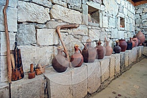 Georgian marani cellar for storing wine in special pitchers