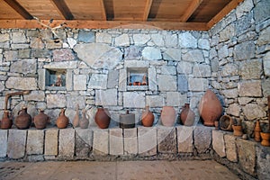 Georgian marani cellar for storing wine in special pitchers