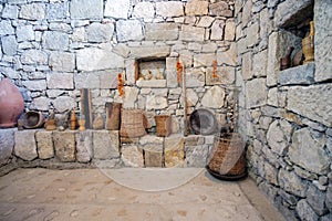 Georgian marani cellar for storing wine in special pitchers