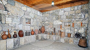 Georgian marani cellar for storing wine in special pitchers