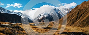 Georgian military road and Caucasian Mountains