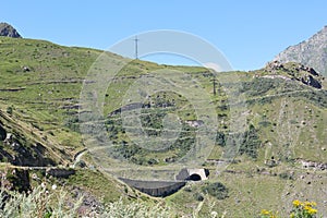 The Georgian military road at the foot of mount Kazbek.