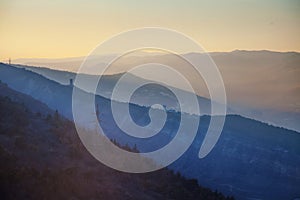 Georgian Mountains Silhouettes Sunset Light Landscape Panorama View