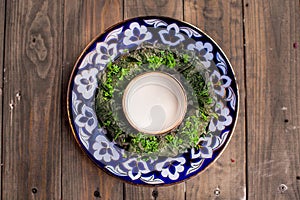 Georgian national dish dolma on blue plate