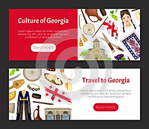 Georgian Traditional Symbol and Object Banner Design Vector Template