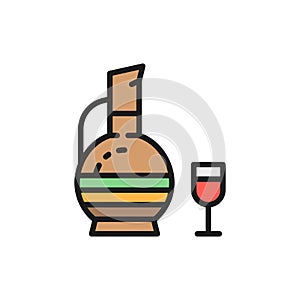 Georgian wine, chacha flat color line icon. Isolated on white background