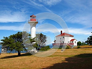 Georgina Point Lighthouse at the Eastern End of Active Pass, Gulf Islands National Park, Mayne Island, British Columbia, Canada