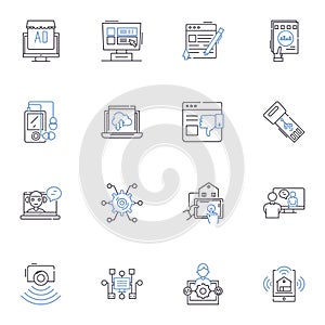 Geospatial analysis line icons collection. Cartography, GIS, Mapping, Spatial, Topography, Coordinates, Geodata vector