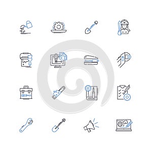 Geospatial analysis line icons collection. Cartography, GIS, Spatial, Mapping, Location, Geographic, Topography vector photo