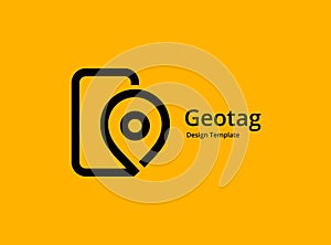 Geotag with mobile phone or location pin logo icon design