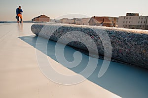 Geotextile for roof, covered with synthetic PVC membrane photo