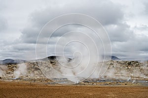 geothermal active fields in Geysir area, Iceland