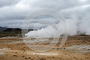 geothermal active fields in Geysir area, Iceland