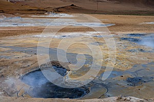 geothermal active fields in Geysir area, Iceland