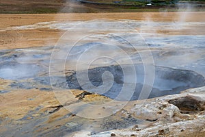 geothermal active fields in Geysir area, Iceland