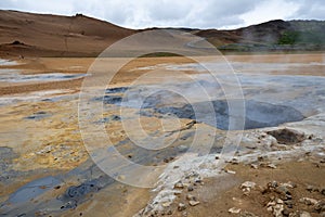 geothermal active fields in Geysir area, Iceland