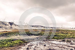 Geothermal activity in a landscape from Iceland