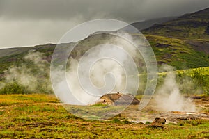 Geothermal area in the Haukadalur Valley, Iceland