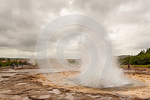 Geothermal area in the Haukadalur Valley, Strokkur Geyser, Iceland