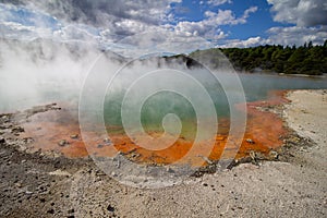 Geothermal area Wai-O-Tapu in New-Zealand hot water champage  pool