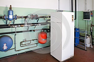 Geothermal heat pump for heating in the boiler room