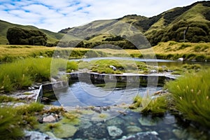 geothermal hot spring with submerged, heat-resistant plants