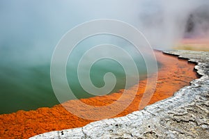 Geothermal Lake Called Champagne Pool at Wai-O-Tapu Geothermal Area near Rotorua, New Zealand