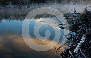 A geothermal lake in the Kuirau Park in Rotorua in New Zealand