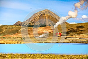 Geothermal landscape at Krafla Bjarnarflag Diatomite power station, Myvatn, Iceland photo