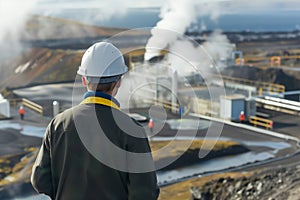 geothermal plant manager overlooking the facility