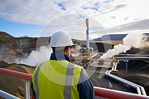 geothermal plant manager overlooking the facility