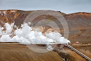 Geothermal plant near Viti crater in Krafla, North Iceland