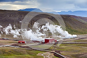 Geothermal plant near Viti crater in Krafla, North Iceland