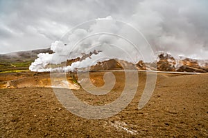 Geothermal plant near Viti crater in Krafla, North Iceland