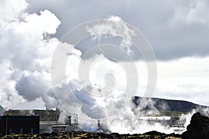 Geothermal power plant in the Reykjavik area from volcanic island of Iceland in Northern Europe