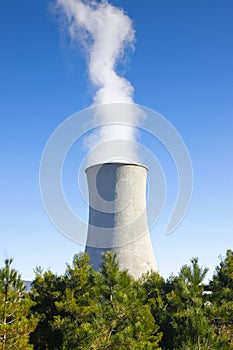 Geothermal power plant in Tuscany hills with copy space