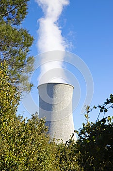 Geothermal power plant in Tuscany hills with copy space