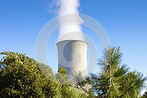 Geothermal power plant in Tuscany hills with copy space