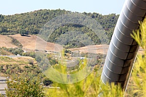 Geothermal power production in Larderello, Italy