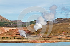 Geothermal power station. Myvatn geothermal area, Iceland