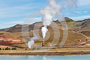 Geothermal power station. Myvatn geothermal area, Iceland