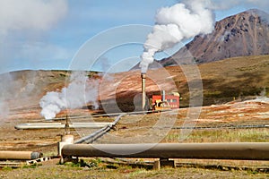 Geothermal power station. Myvatn geothermal area, Iceland