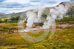 Geothermally active valley in Iceland.